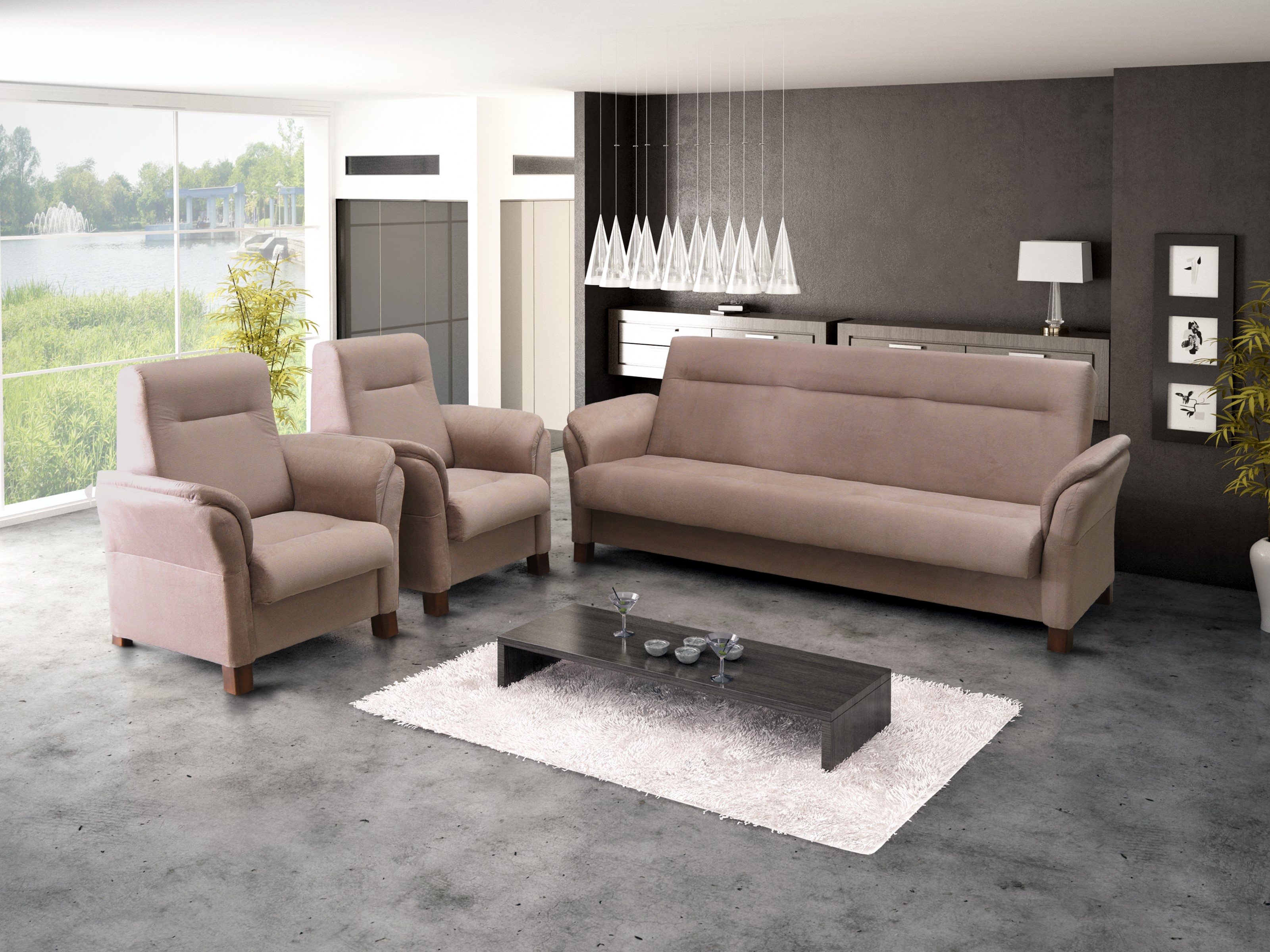 Sofa Set Sofagarnitur Couch und 2 Sessel Couchgarnitur Beige Braun XXL